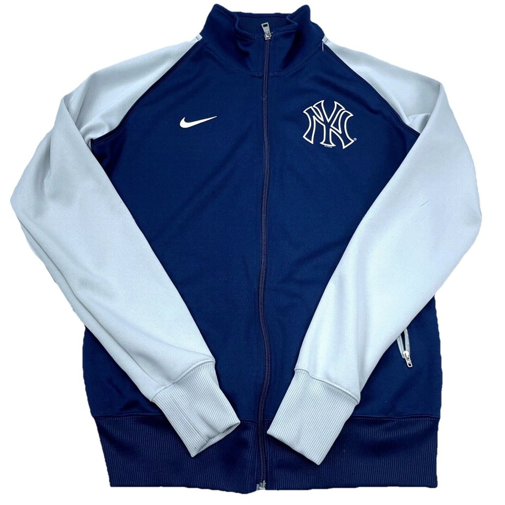 New York Yankees Jacket Women Large Nike Track Suit Warm Up Blue Gray Ladies *